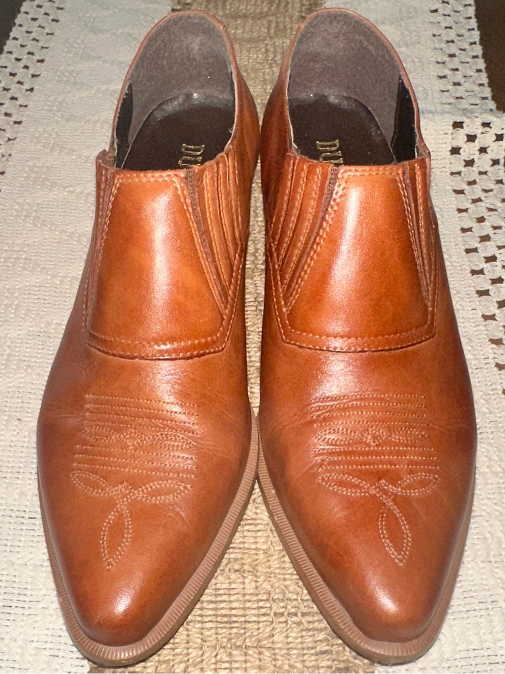 UEC Durango Vintage Women's Cognac Slip-On Western Ankle Booties Sz 6.5